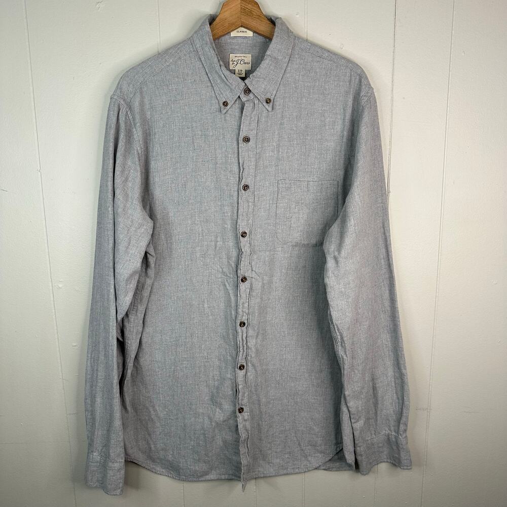 J Crew Mens LT Grey Brushed Twill Classic Fit Button Down Shirt Preppy